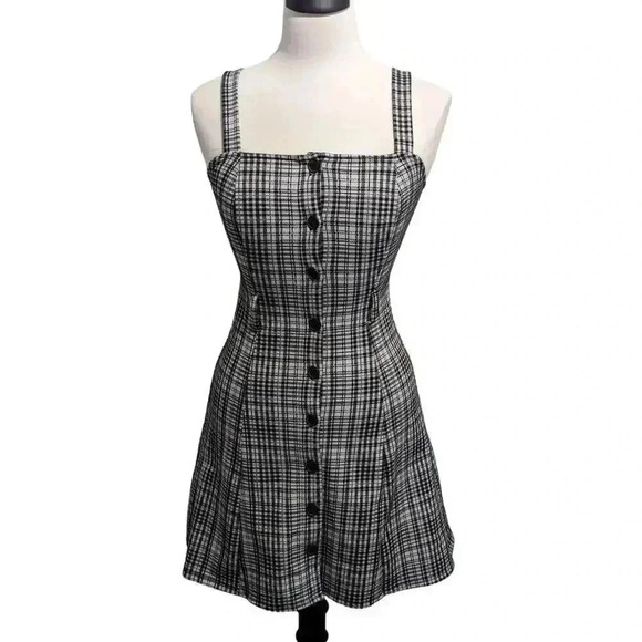 Retro 90s Inspired SO Black & White Button Up Plaid Jumper Dress Size XS - Picture 1 of 6